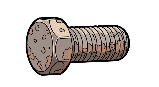 Rusty metal bolt with hexagonal head and ridged shaft  