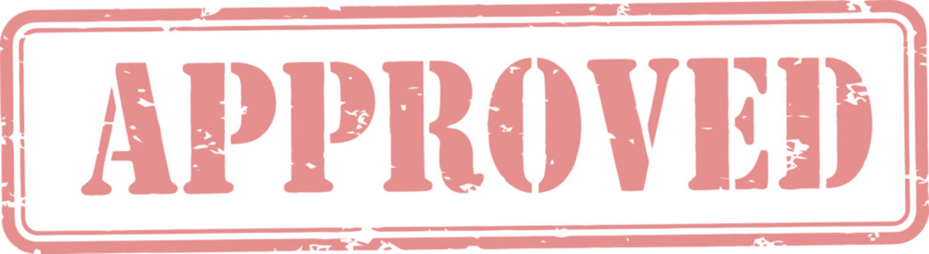 Approved grunge rubber stamp with distressed texture on transparent background.