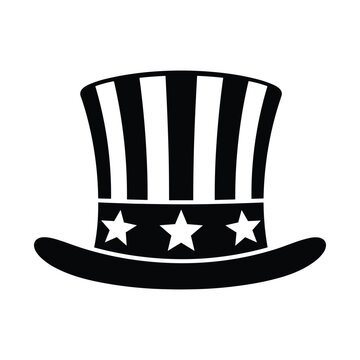 Uncle sam hat silhouette, patriotic top hat icon, usa symbol, vector graphic