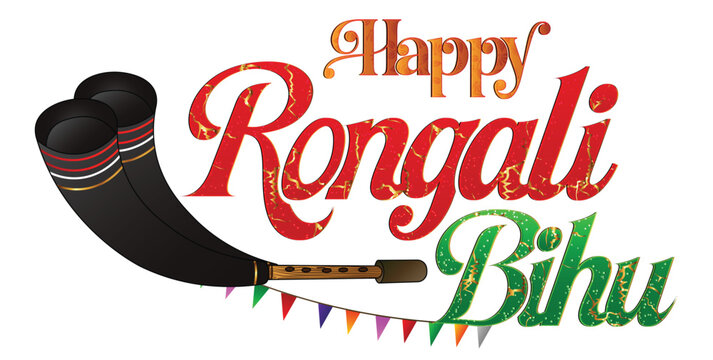 Happy Rongali Bihu typography with Pepa Assamese New Year Celebration vector design