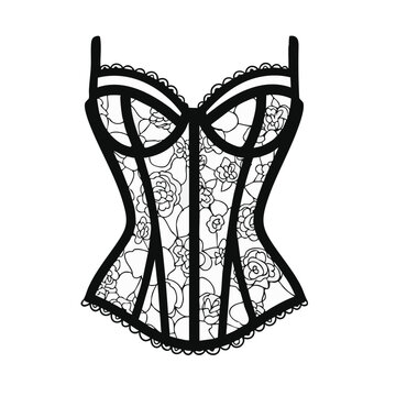 Lace corset outline. Floral lingerie and bustier fashion illustration. Vector graphic isolated on transparent background