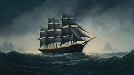 Fototapeta premium The Mary Celeste on open sea
