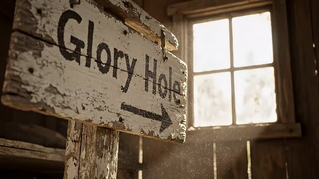 Abandoned Glory Hole Signpost Interior.