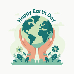 Fototapeta premium People holding a green globe with plants and flowers on Earth Day