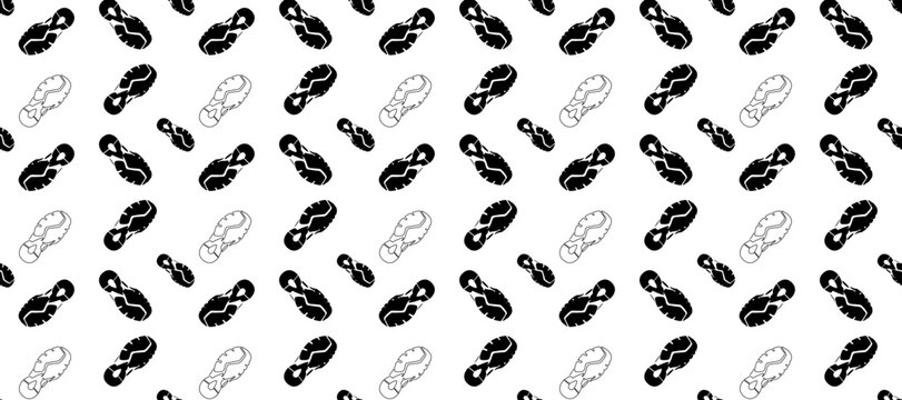 Seamless vector pattern of monochrome footwear trainer prints, perfect for textile, packaging, branding and background design