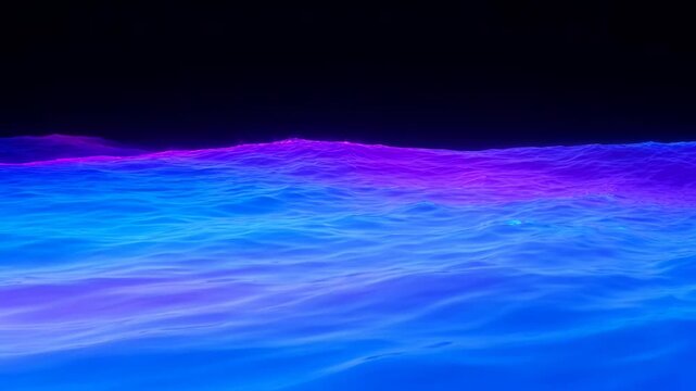 Futuristic ocean with dynamic waves under a dark sky gradient colors