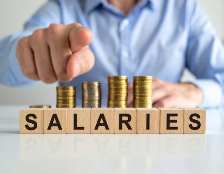 Salaries - Geschäftsmann zeigt nach vorne