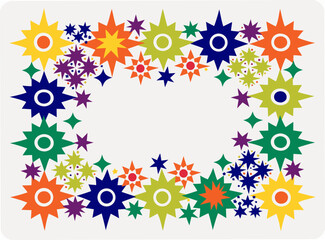 Fototapeta premium A frame of lush stars. Message card. Copy space. Simple and charming Scandinavian-style illustration. vivid color.