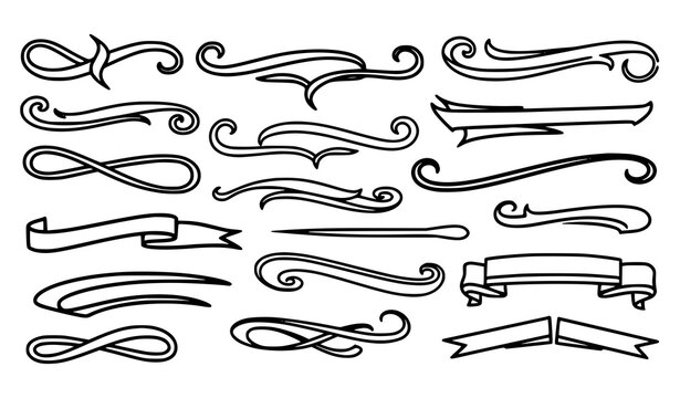 Vintage varsity typography tails and swashes vector set for baseball logo lettering and retro sports emblem design