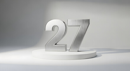 Number 27 Twenty Seven Metallic Object on White Background