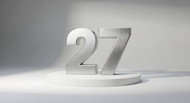 Number 27 Twenty Seven Metallic Object on White Background