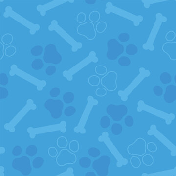 Seamless Blue Paw Print and Dog Bone Pattern