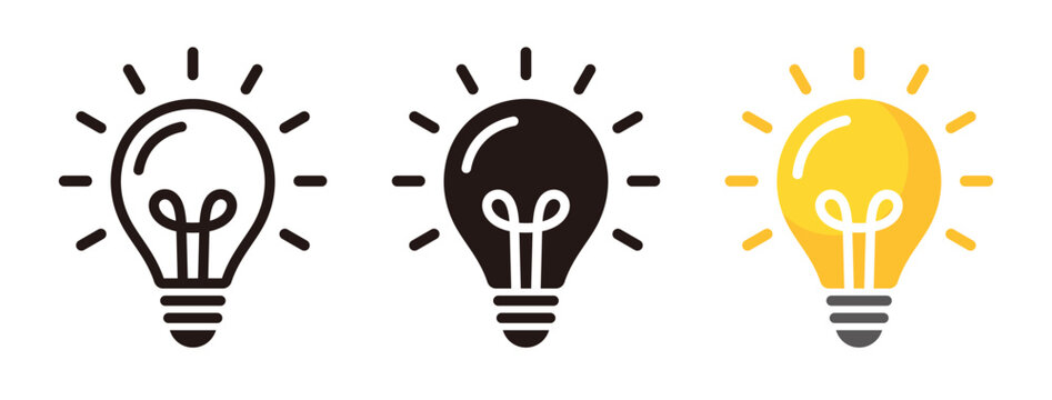 Light bulb icon set, line and solid style, creative idea symbols, vector illustration