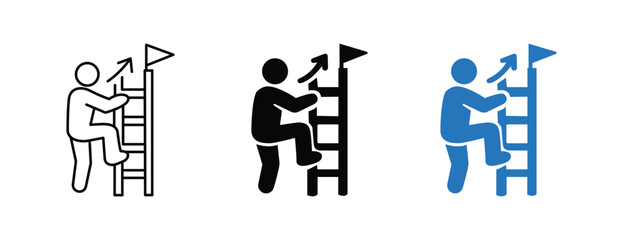 Fototapeta premium Career Progress Ladder Achievement Icon Vector Set