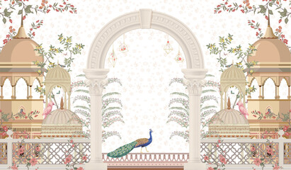 Beautiful Indian Mughal Wedding Card Illustration for wallpaper © Ahtasham