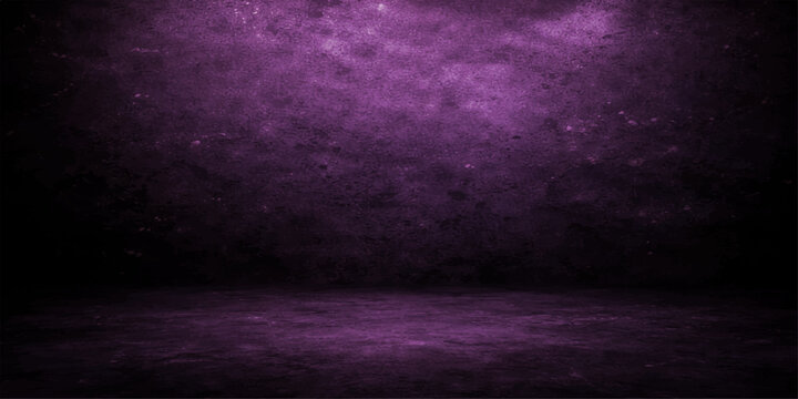 An abstract dark purple grunge background with vintage smoke patterns and a dirty violet wall texture for a moody paint illustration design