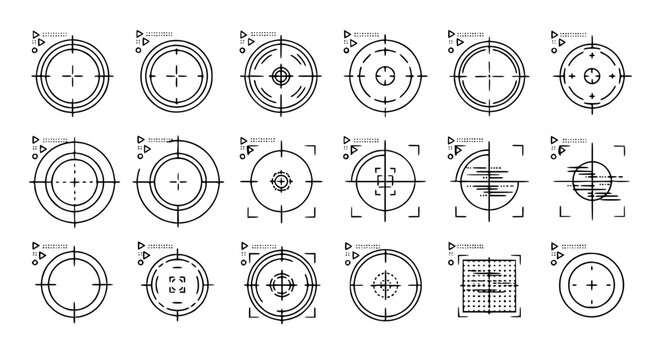 Futuristic Focus HUD Icons Vector with Scanning Grids and Digital Target Systems