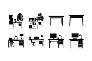 Fototapeta premium Curated Home Study Silhouette Icons for Digital Nomads.