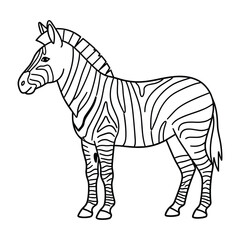 Obraz premium A simple black and white line art illustration of a zebra standing on a plain background.