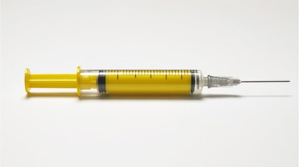 Fototapeta premium A bright yellow veterinary syringe with clear markings for administering medication