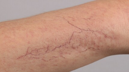 Fototapeta premium Close-up view of red spider veins spreading across human skin texture