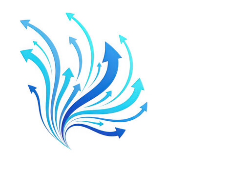 A blue arrow burst with arrows pointing upwards