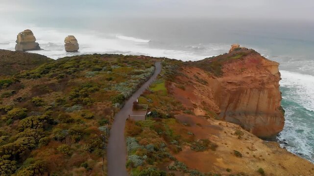 Twelve Apostles coastline aerial view from Gibson Steps parking
