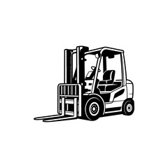 Fototapeta premium A black and white vector illustration of an industrial forklift. A clean, technical silhouette perfect for warehouse, logistics, and material handling branding.