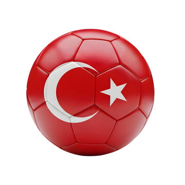 A red soccer ball with the Turkish flag on transparent background