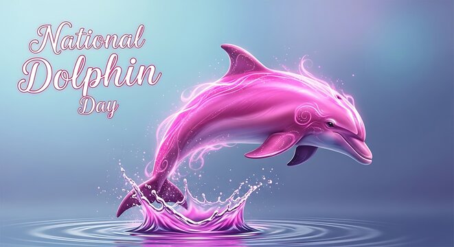 National dolphin day pink dolphin jumping out of water
