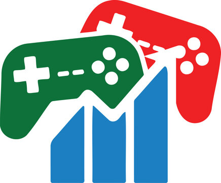 Gaming controller and bar chart graph statistics analysis gaming performance metrics  trends