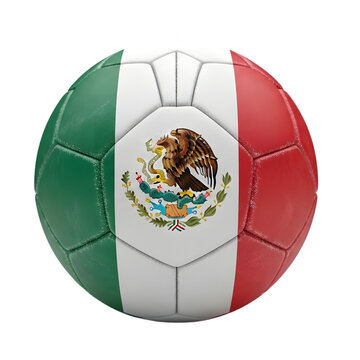 A soccer ball with the Mexican flag design on transparent background