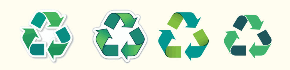 Obraz premium Vector illustration template sticker featuring a recycling symbol with a modern flat design style, incorporating a bold color scheme with shades of green and blue to emphasize eco-friendliness