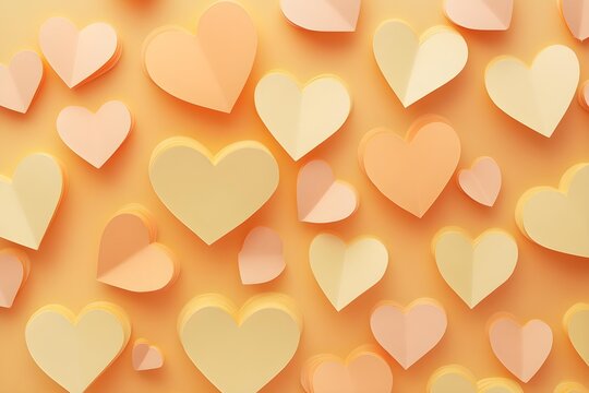 Seamless Background of light orange Paper Hearts