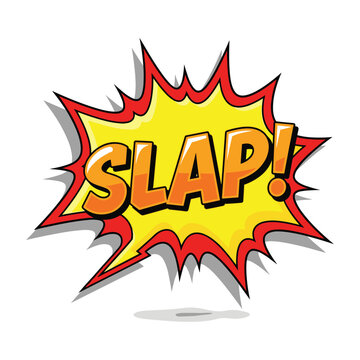 Colorful comic book style speech bubble with the word slap in bold orange letters