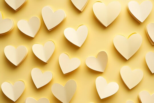 Seamless Background of light yellow Paper Hearts