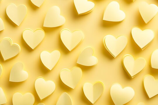 Seamless Background of light yellow Paper Hearts