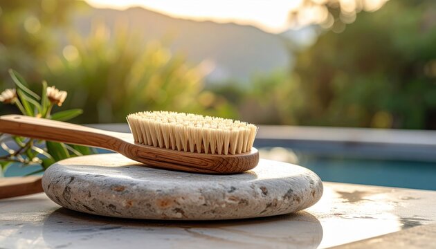 Dry brush on stone by a pool