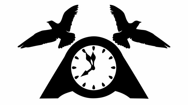 Melting clock with flying birds silhouette symbolizing freedom and timelessness in a surreal scene