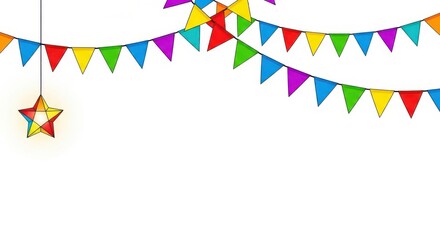 Obraz premium Vibrant colorful flags and star decoration for festive celebration