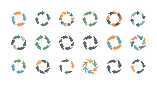 Circular Arrow Icons Set for Cycle, Refresh, Loop, and Continuous Process Concepts