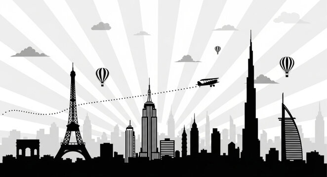 City Skyline with Hot Air.