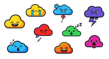 Obraz premium Cloud Emoticons Expressing Various Emotions, Vector Art