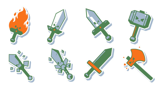 Pixel Art Weapons Collection: Swords, Axe, Hammer, Fiery Blade