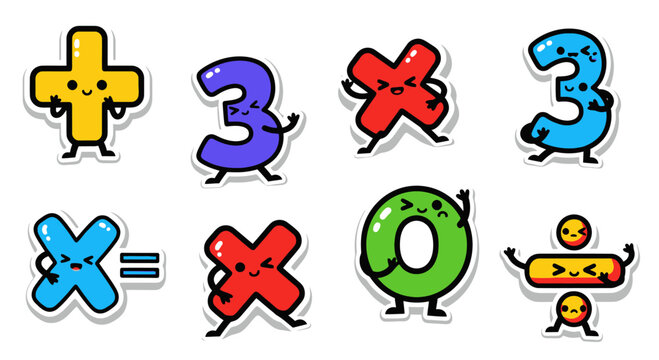 Cute Math Symbols and Numbers Cartoon Stickers