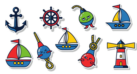 Nautical Icons: Anchor, Ship Wheel, Boats, Buoys, Lighthouse, Rope Knot © atha_lintar