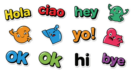 Cute Cartoon Stickers: Greetings & Phrases © atha_lintar