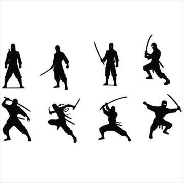 Sumo Wrestlers Silhouette Set - Professional Japanese Traditional Combat Sports Poses Vector Collection