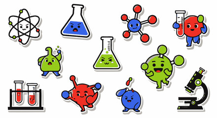 Cute Cartoon Science Characters and Symbols Sticker Pack © atha_lintar