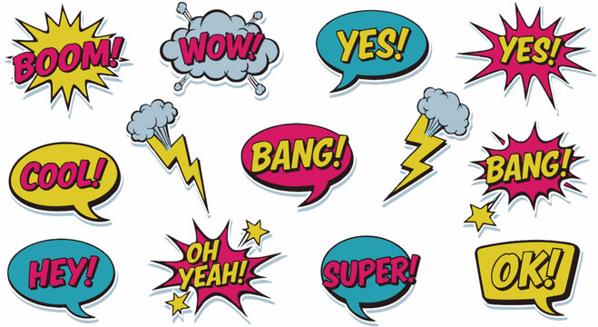 Comic Book Speech Bubbles and Sound Effects Stickers - Pop Art Style